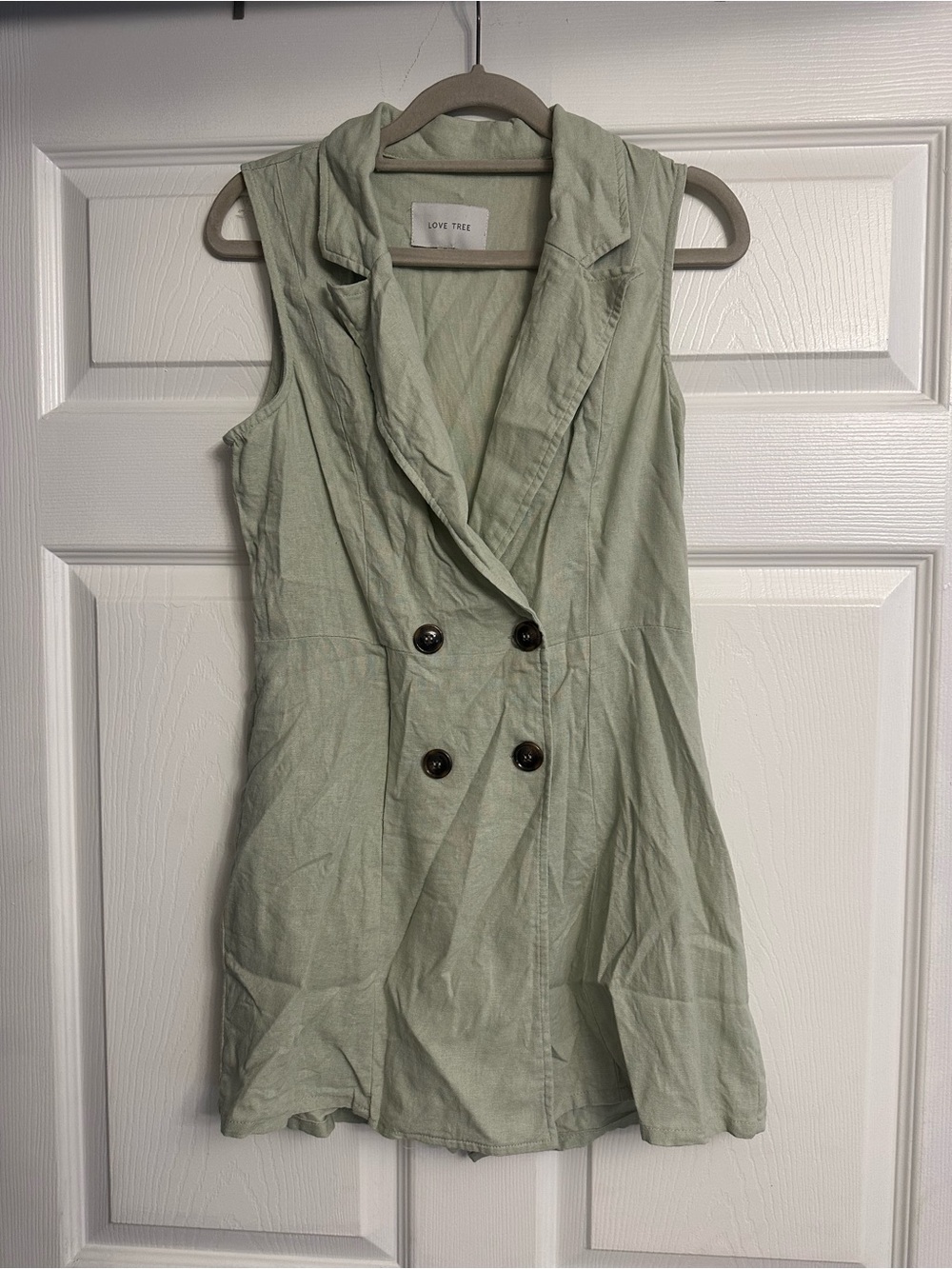 Love Tree Mint Green Sleeveless Double-Breasted Mini Dress